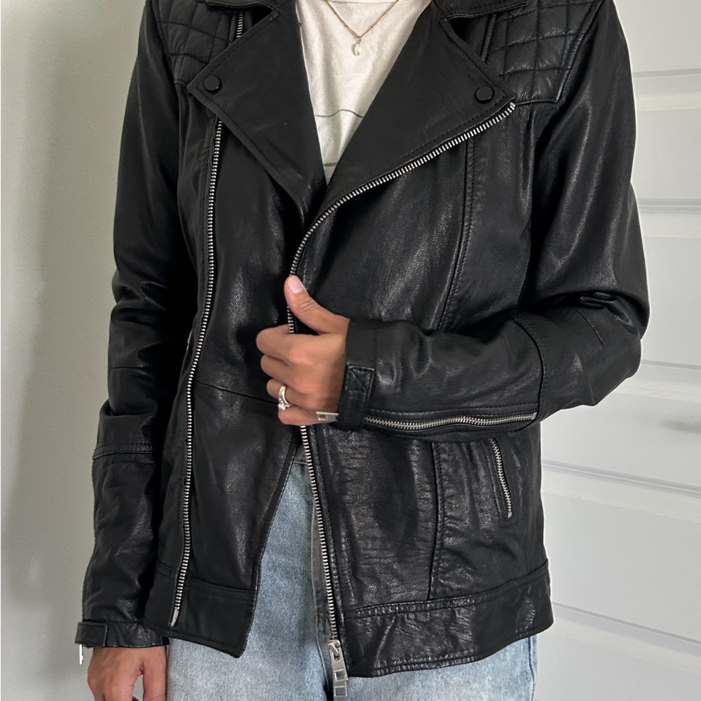 All Saints Quilted Black Leather Jacket (Men’s XS/Fits Women’s Small)